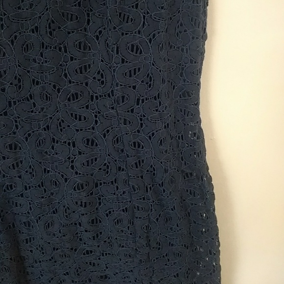 Like New Navy Lace Overlay Sleeveless Sheath Dress - Picture 2 of 7